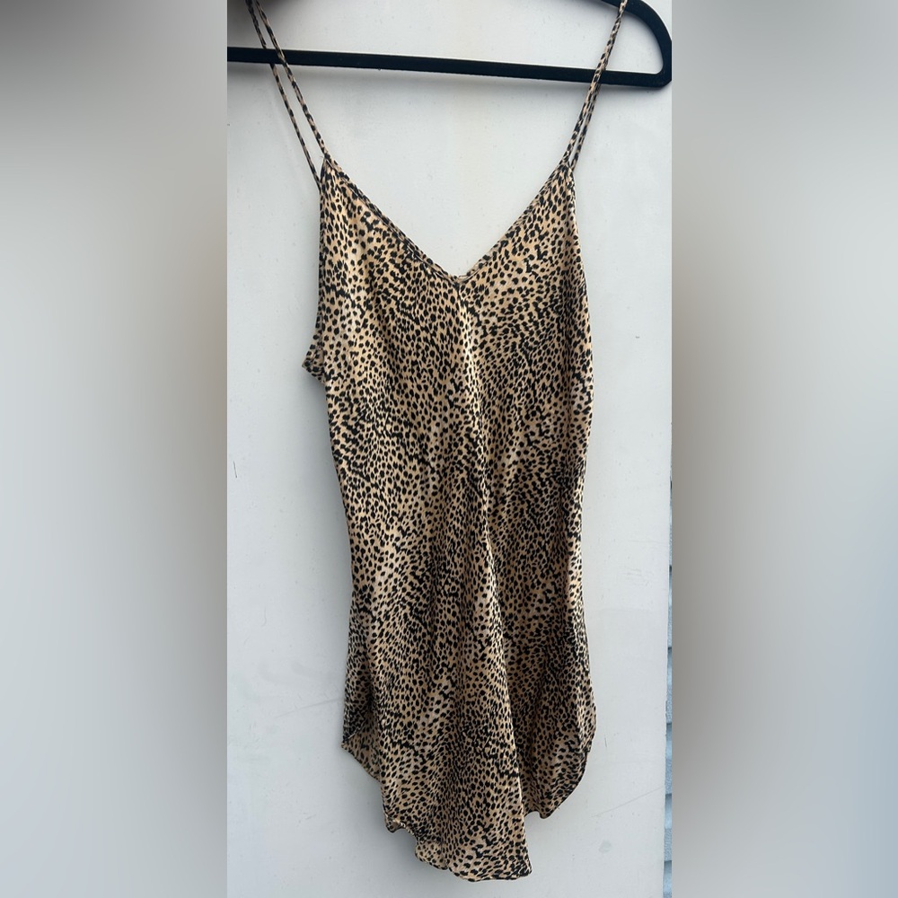 Vintage Silk Leopard Cheetah Print Slip Mini Dress size Small